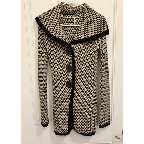 Free People women’s Vintage Brown XS Chunky Knit Wool Blend Button Sweater Coat - Picture 1 of 12